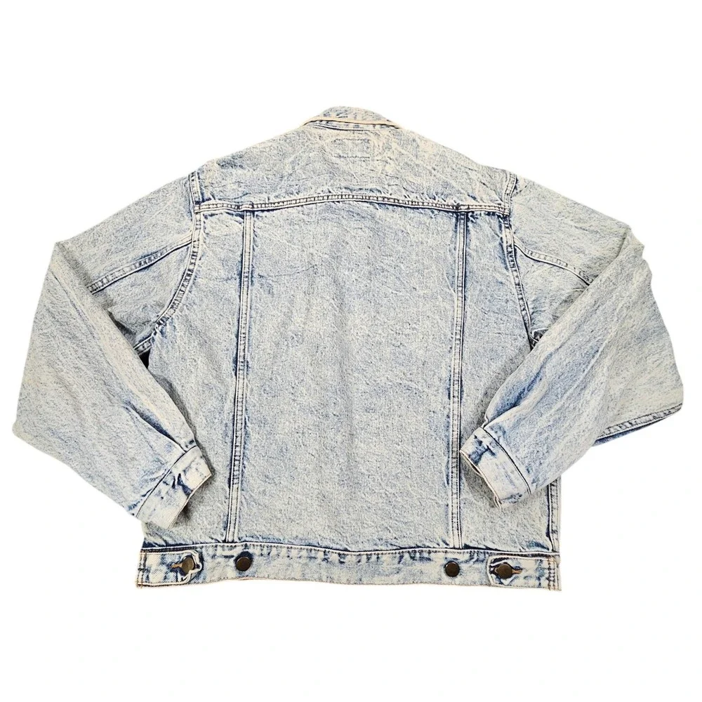 VTG Electricity Acid Wash Denim Trucker Jacket Mens M Blue 80s 90s Eberle Button